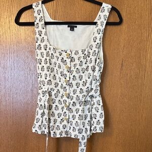 Ann Taylor Black and Cream Floral Button-Down Blouse